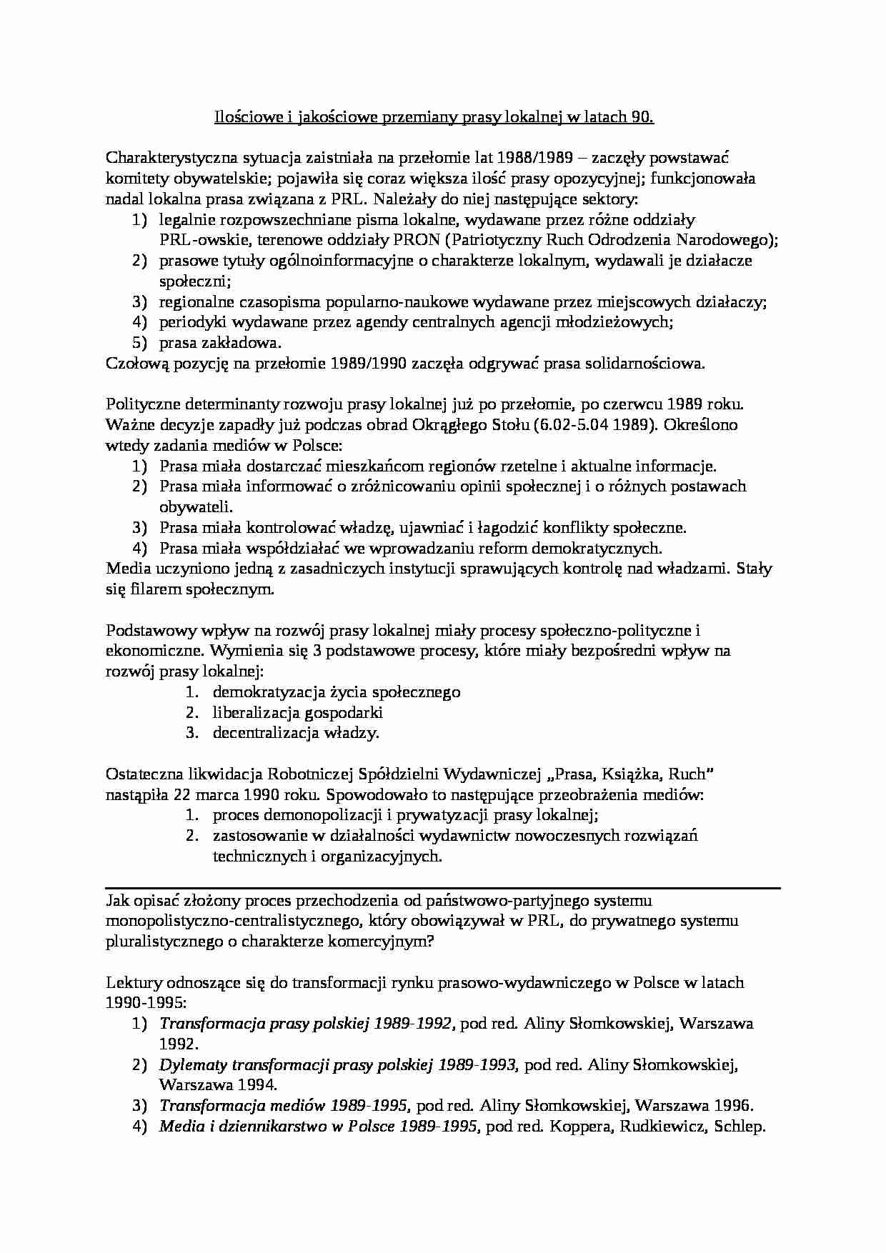 Ilościowe i jakościowe przemiany prasy lokalnej w latach 90. - strona 1
