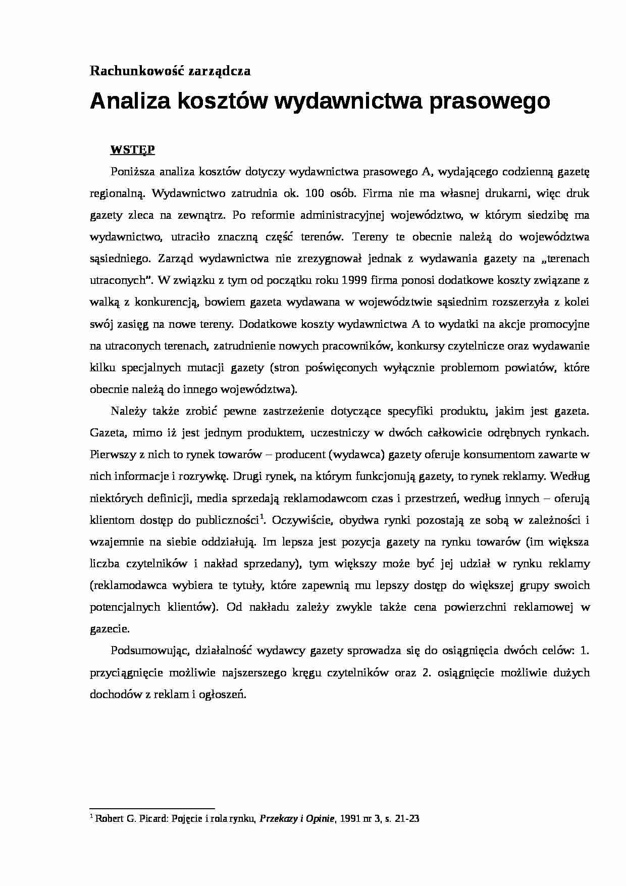 analiza kosztów wydawnictwa prasowego - wykład - strona 1