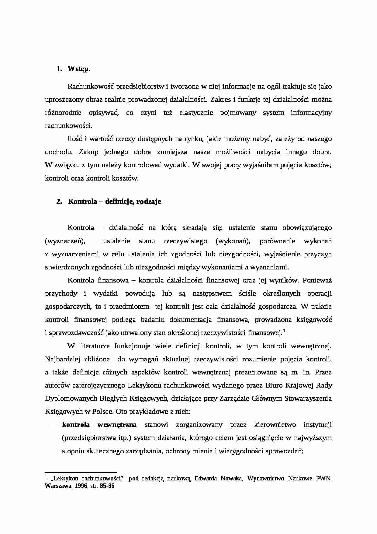 kontrola kosztów - wykład - strona 1