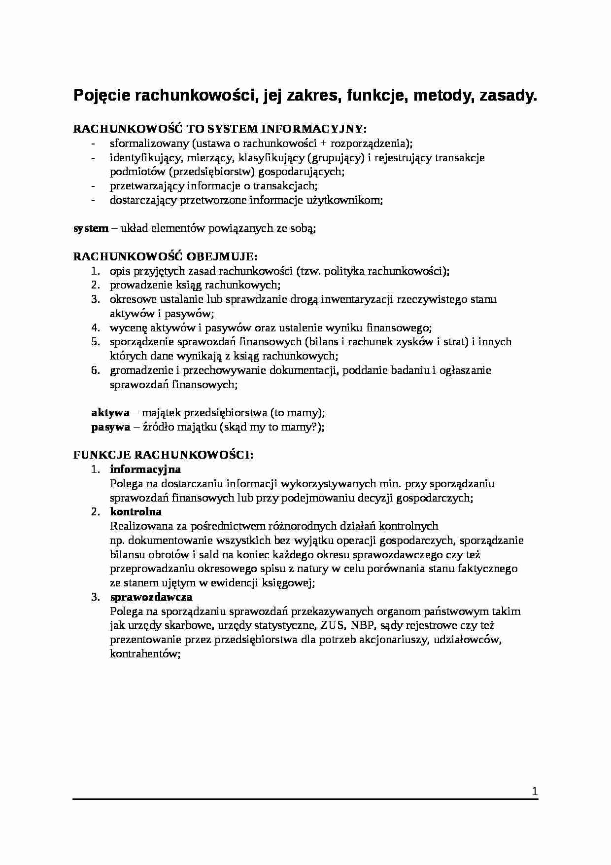 pojęciee rachunkowości, jej zakres - wykład - strona 1