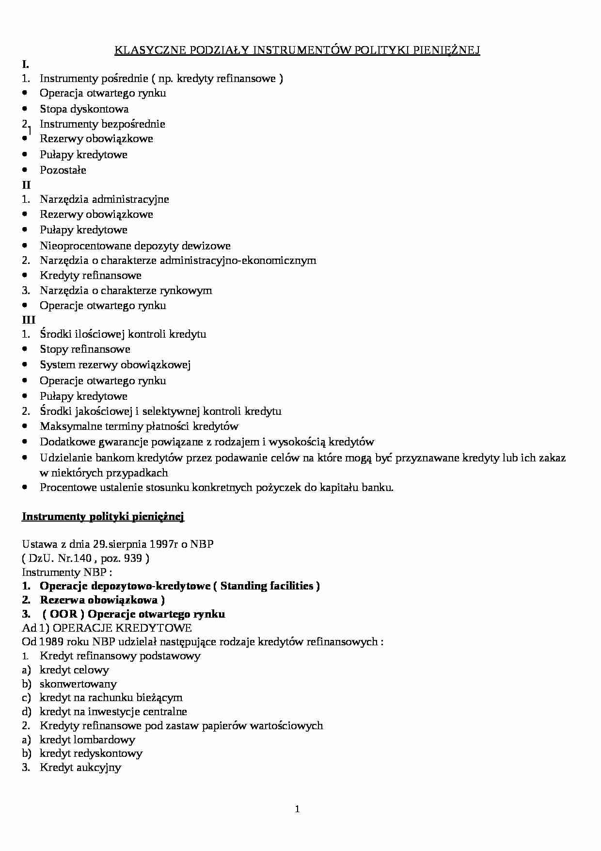 bankowość - instrumenty pieniężne - wykład - strona 1