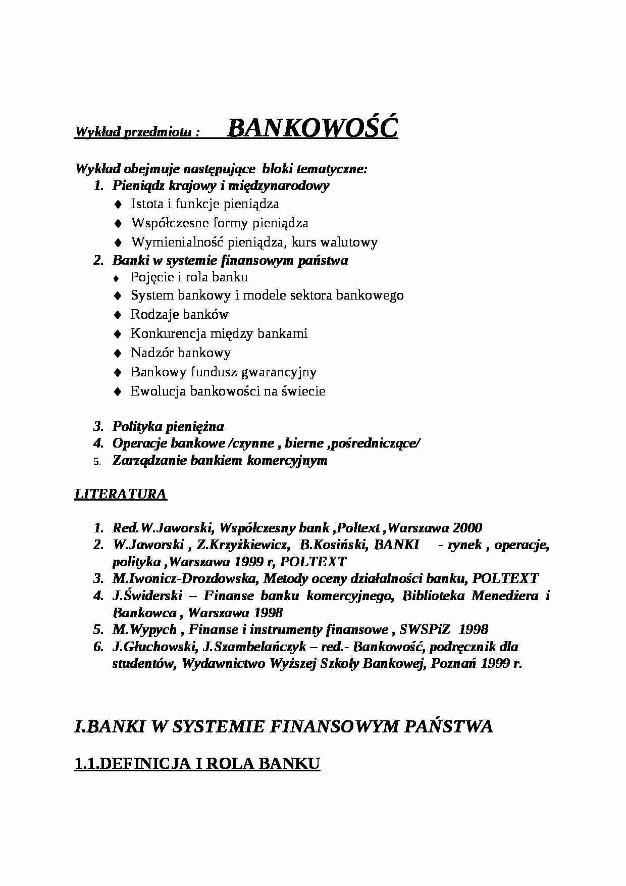 bankowość - modele - wykład - strona 1
