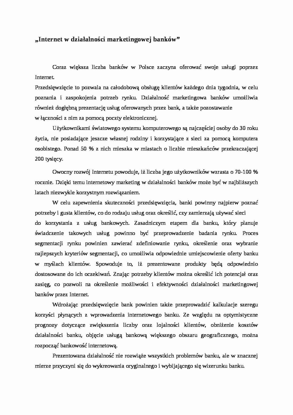 Internet w działalności marketingowej banków - wykład - strona 1