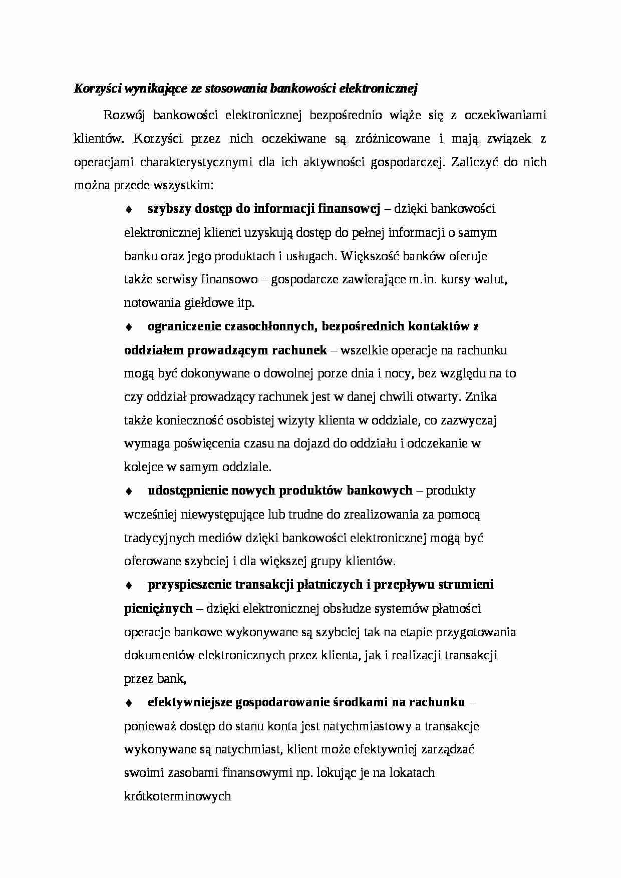 korzyści wynikajace ze stosowania bankowości elektronicznej - wykład - strona 1