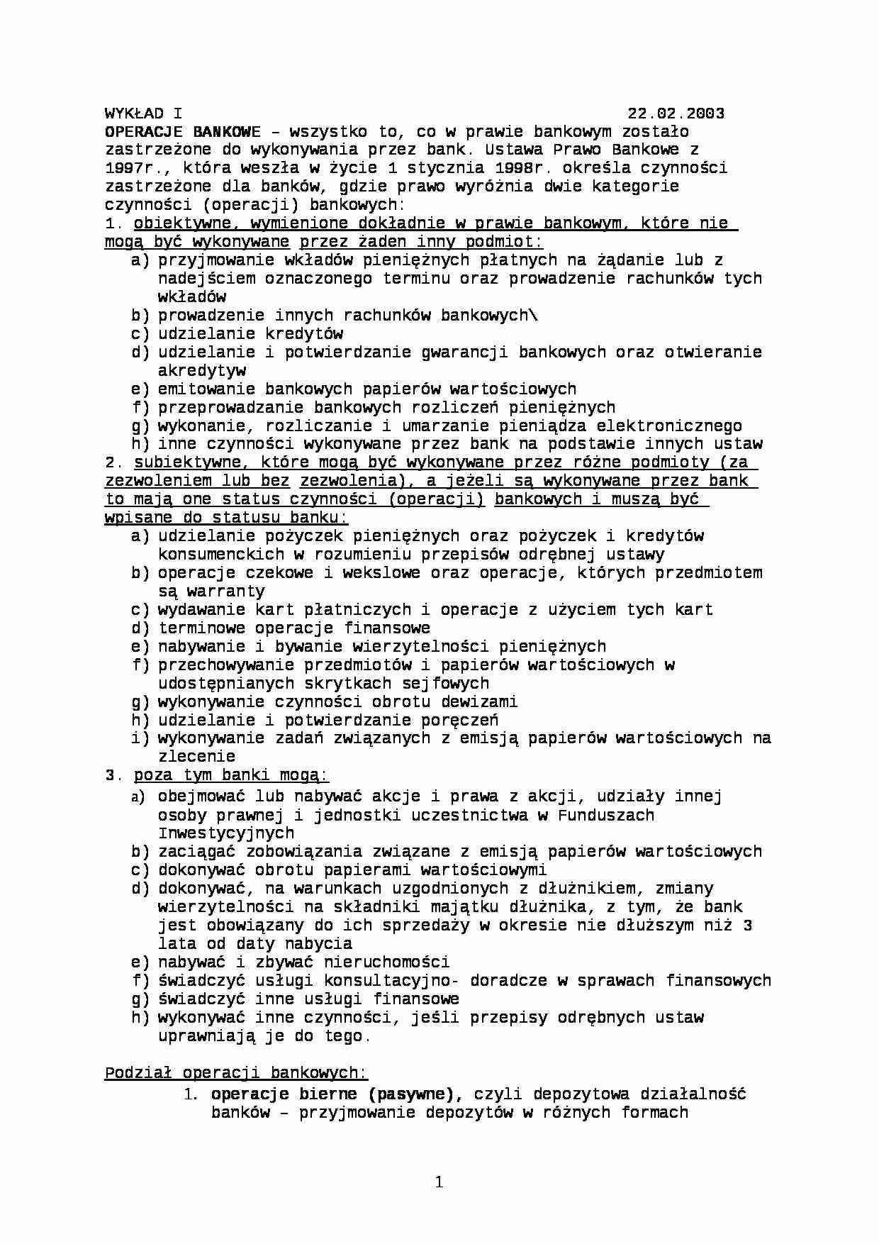 operacje bankowe - wykład - strona 1