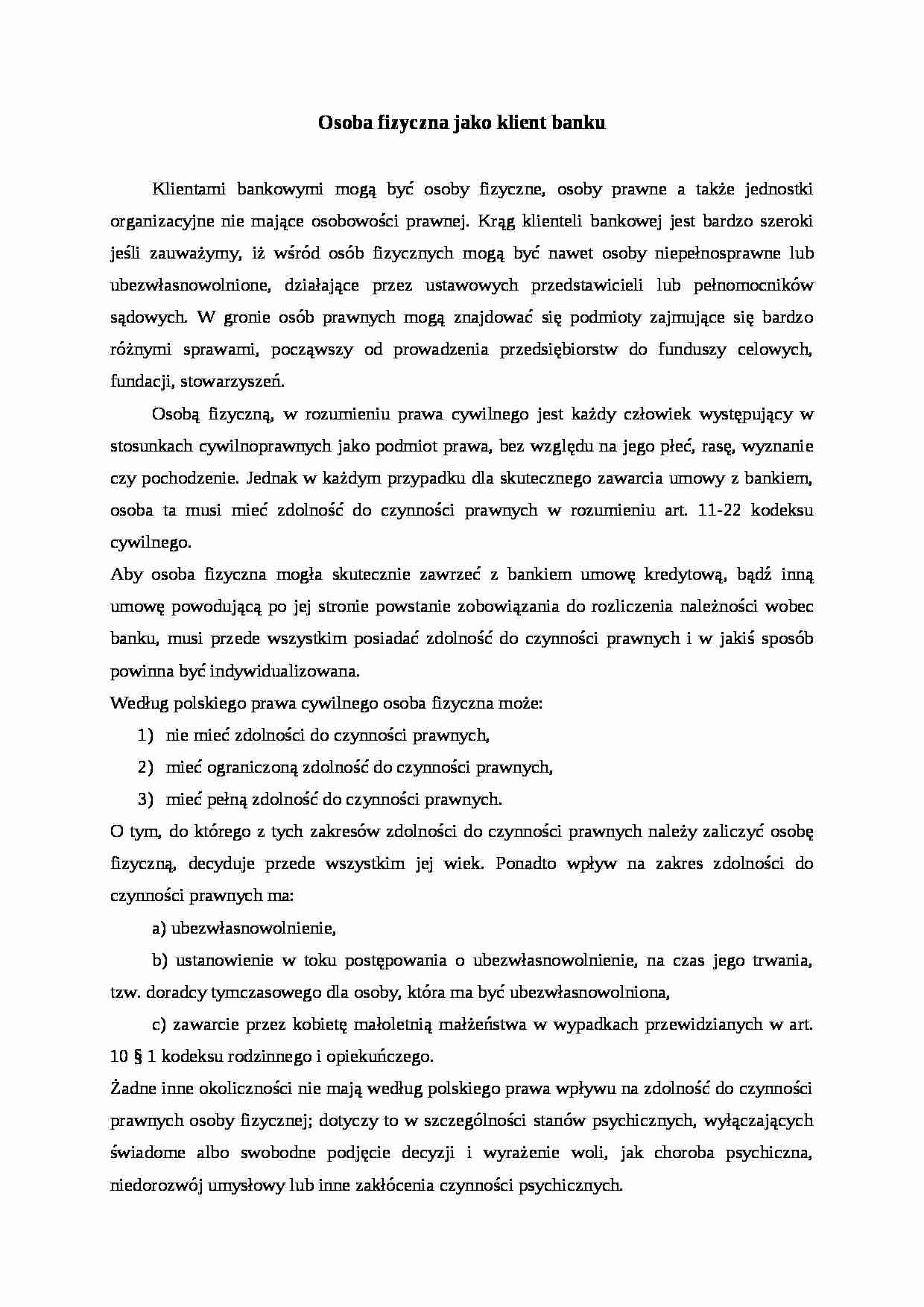 osoba fizyczna jako klient banku - wykład - strona 1