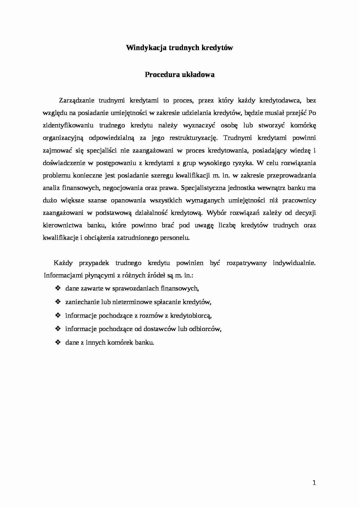 Windykacja trudnych kredytów  wykład - strona 1