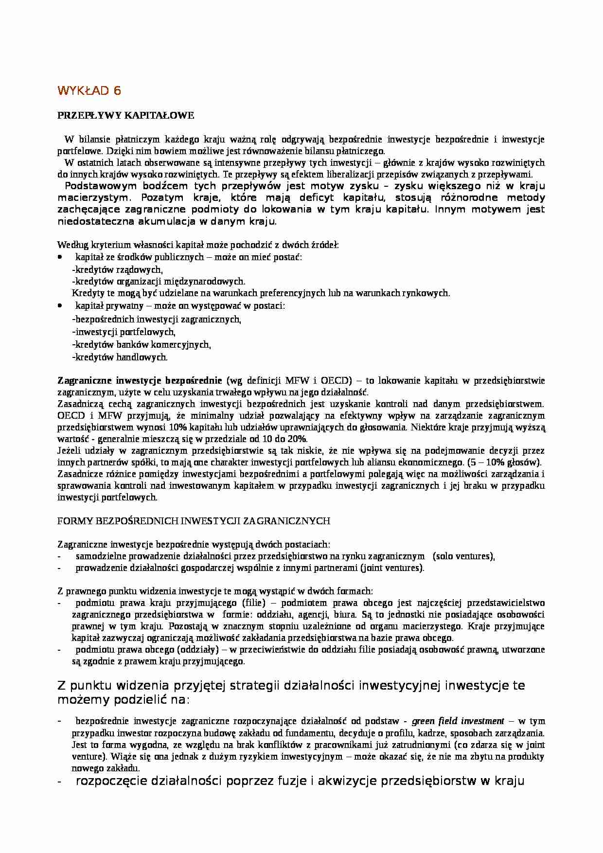 Wykład - przepływy kapitałowe - strona 1