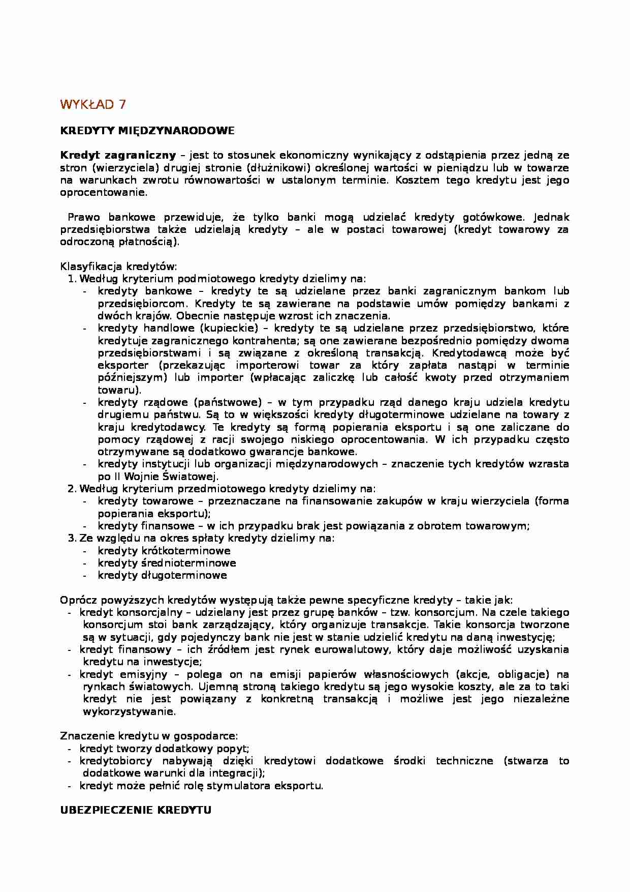 Wykład - kredyty międzynarodowe - strona 1