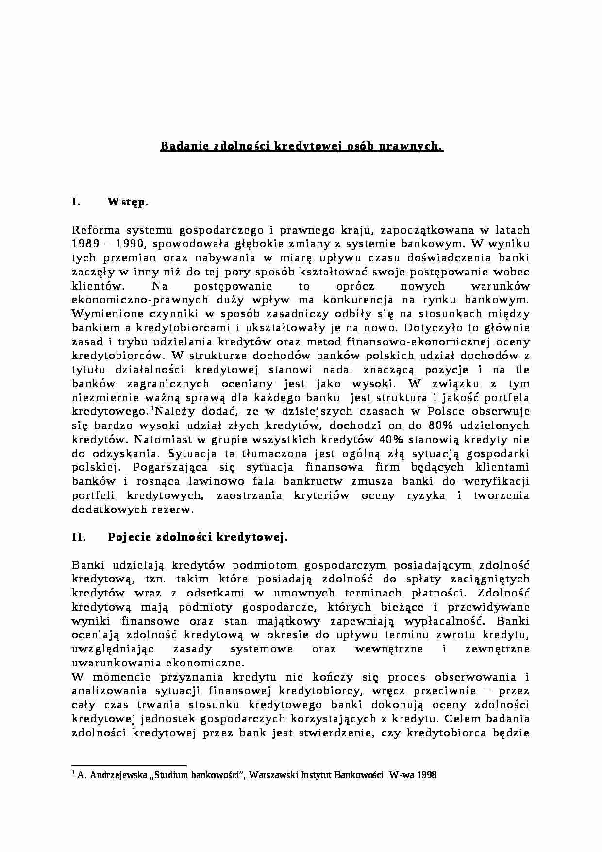 Badanie zdolnośći kredytowej osób prawnych - wykład - strona 1