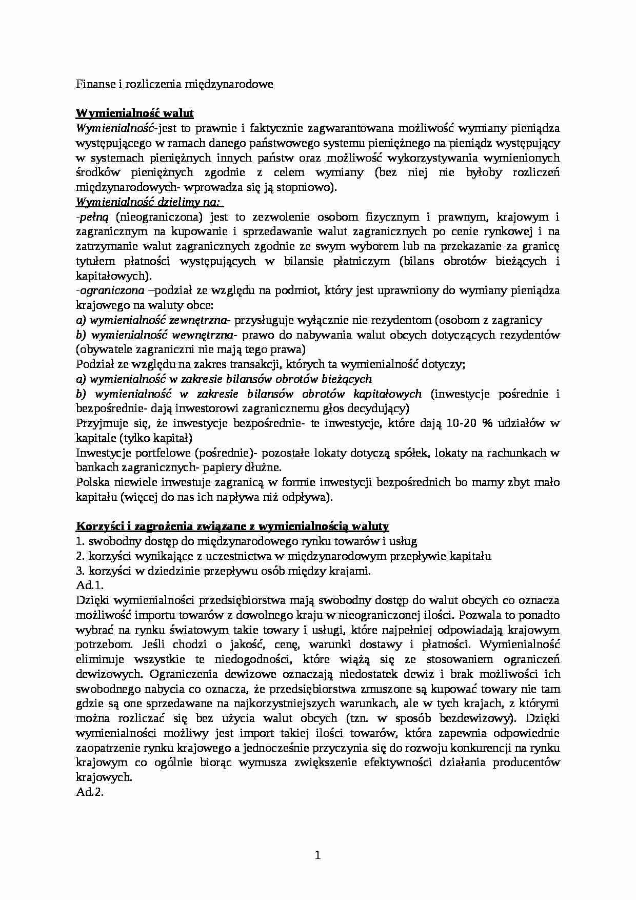 Finanse i rozliczenia międzynarodowe - wykład - strona 1