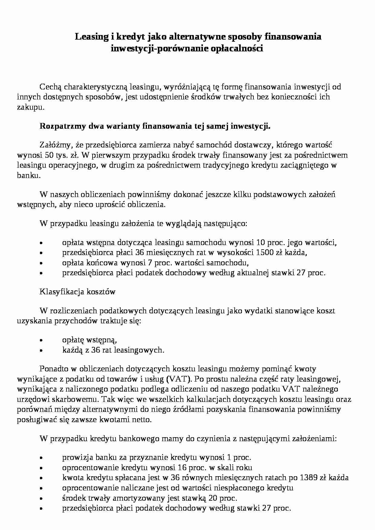 Leasing a kredyt - wykład - strona 1