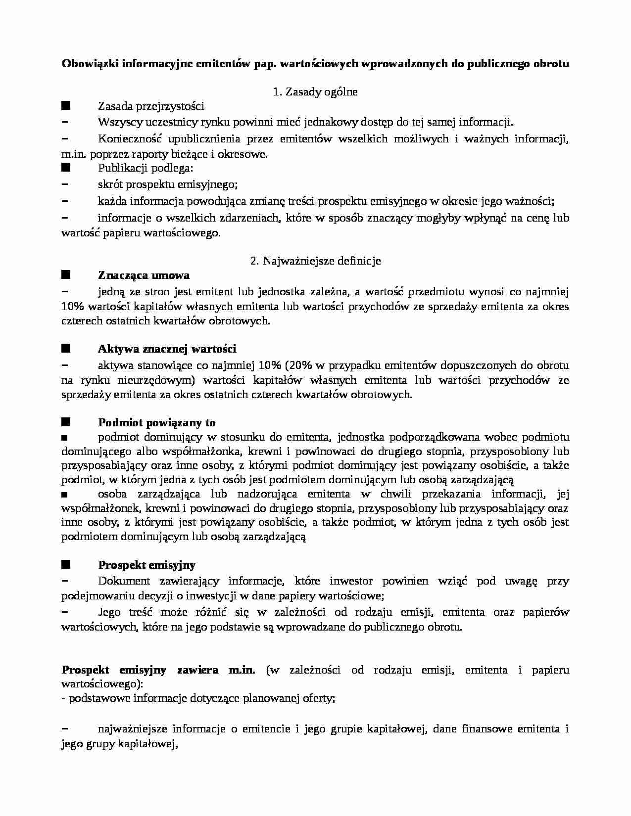 Obowiązki informacyjne emitentów papierów wartościowych - wykład  - strona 1