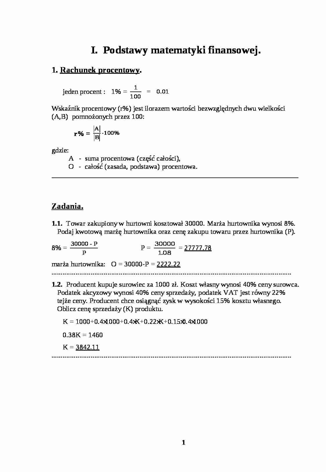 Podstawy matematyki finansowej - wykład - strona 1