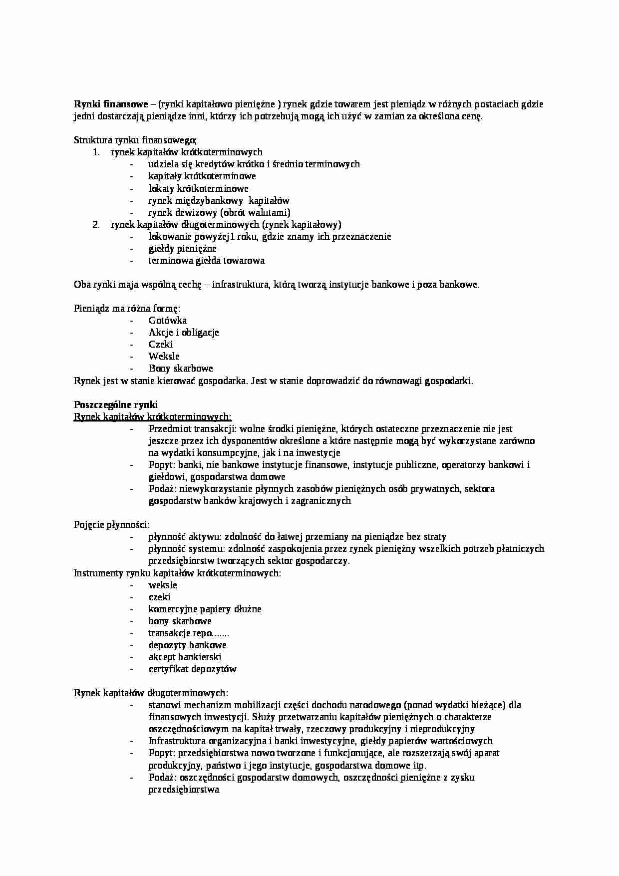 Rodzaje rynków finansowych - wykład - strona 1