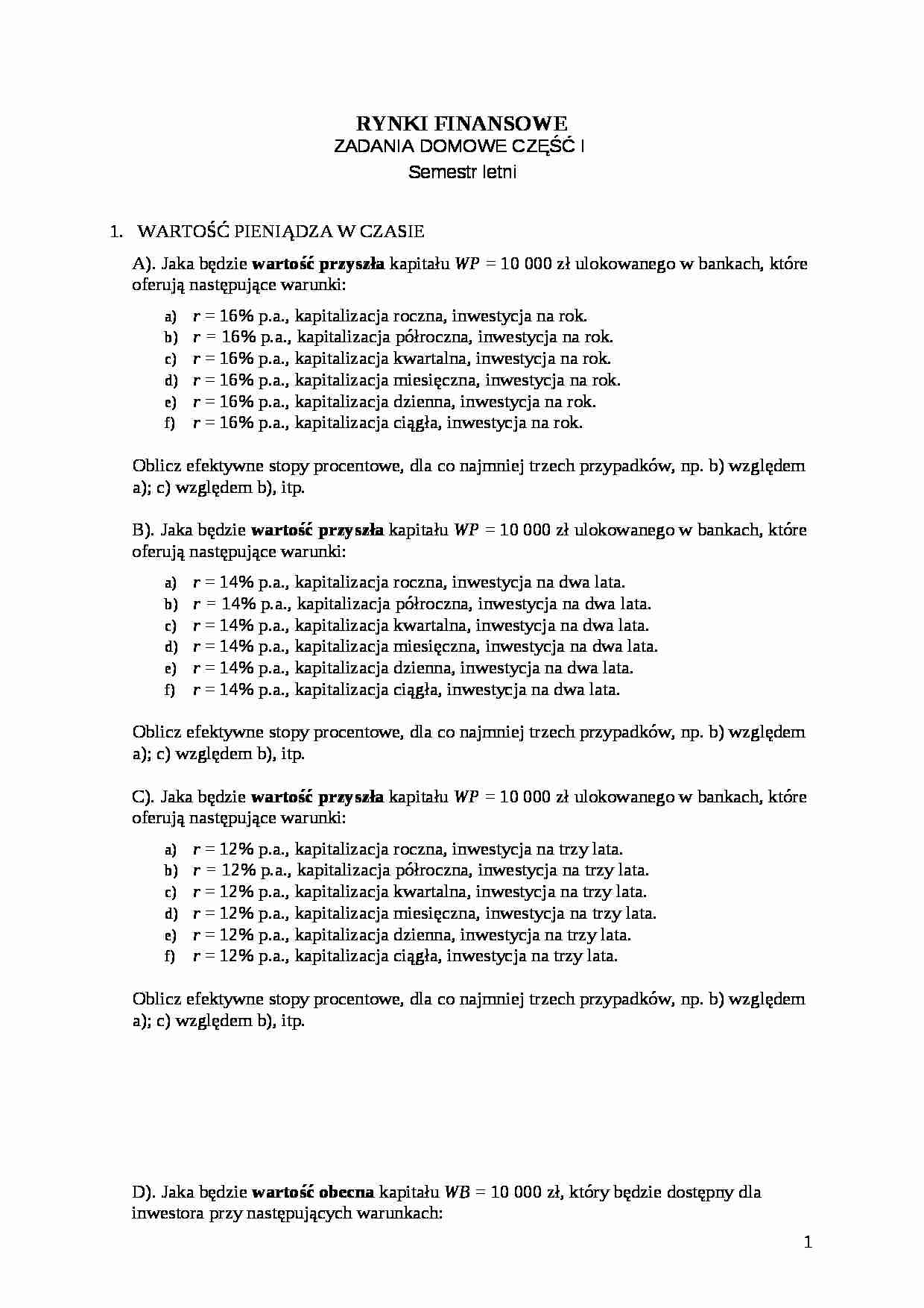 Rynki finansowe - wykład - strona 1