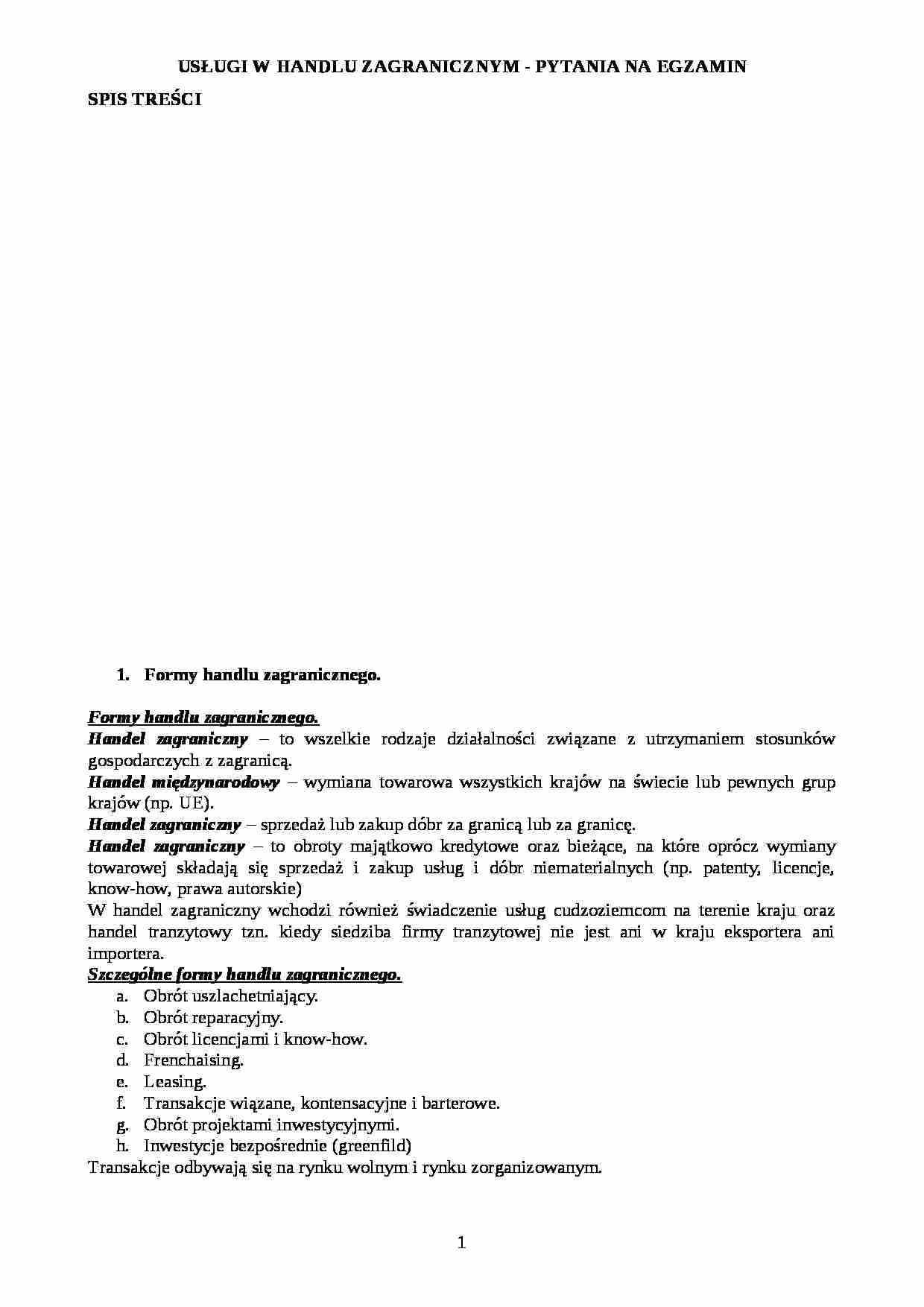 Usługi w handlu zagranicznym - wykład - strona 1