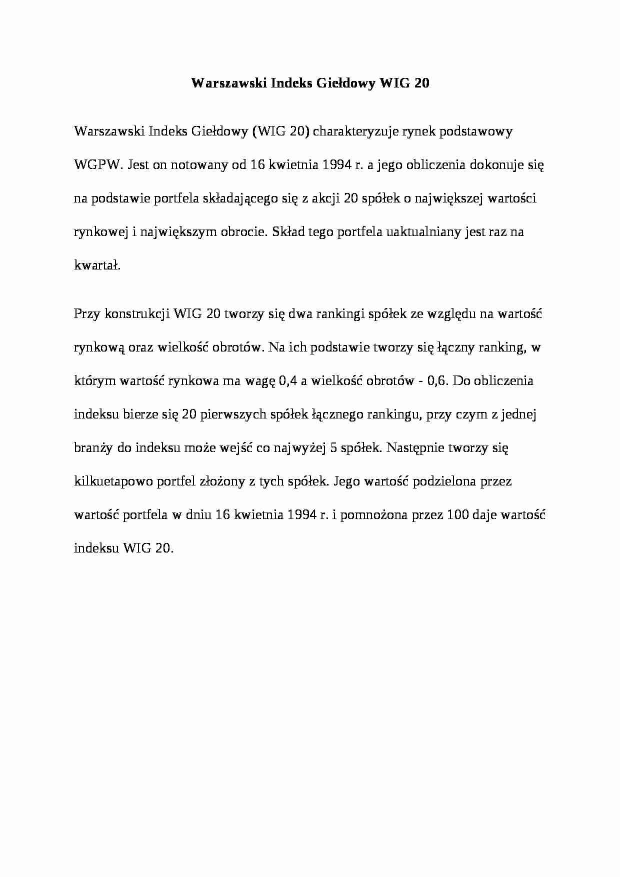 Warszawski indeks giełdowy WIG 20 - wykład - strona 1