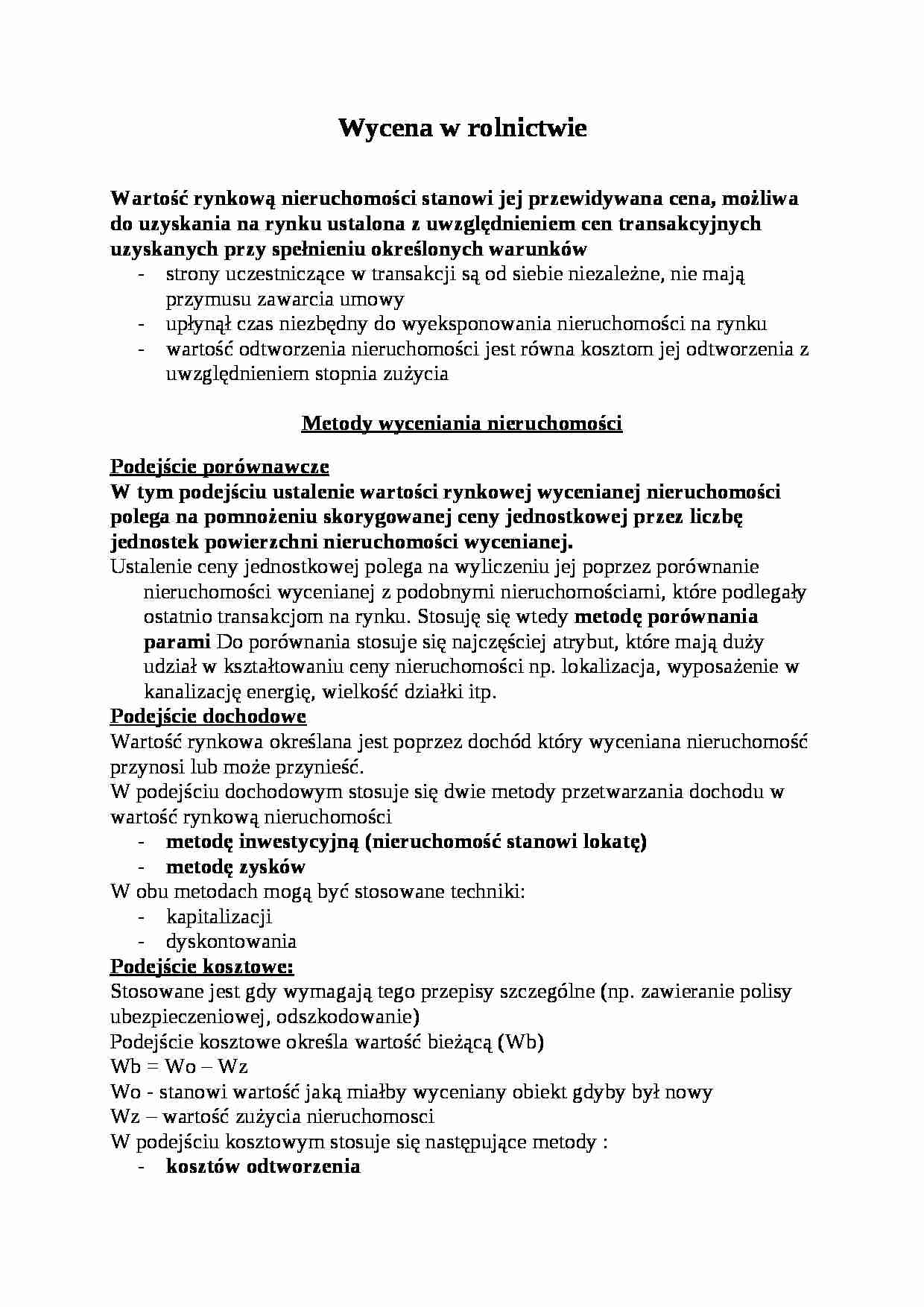 Wycena w rolnictwie - wykład - strona 1