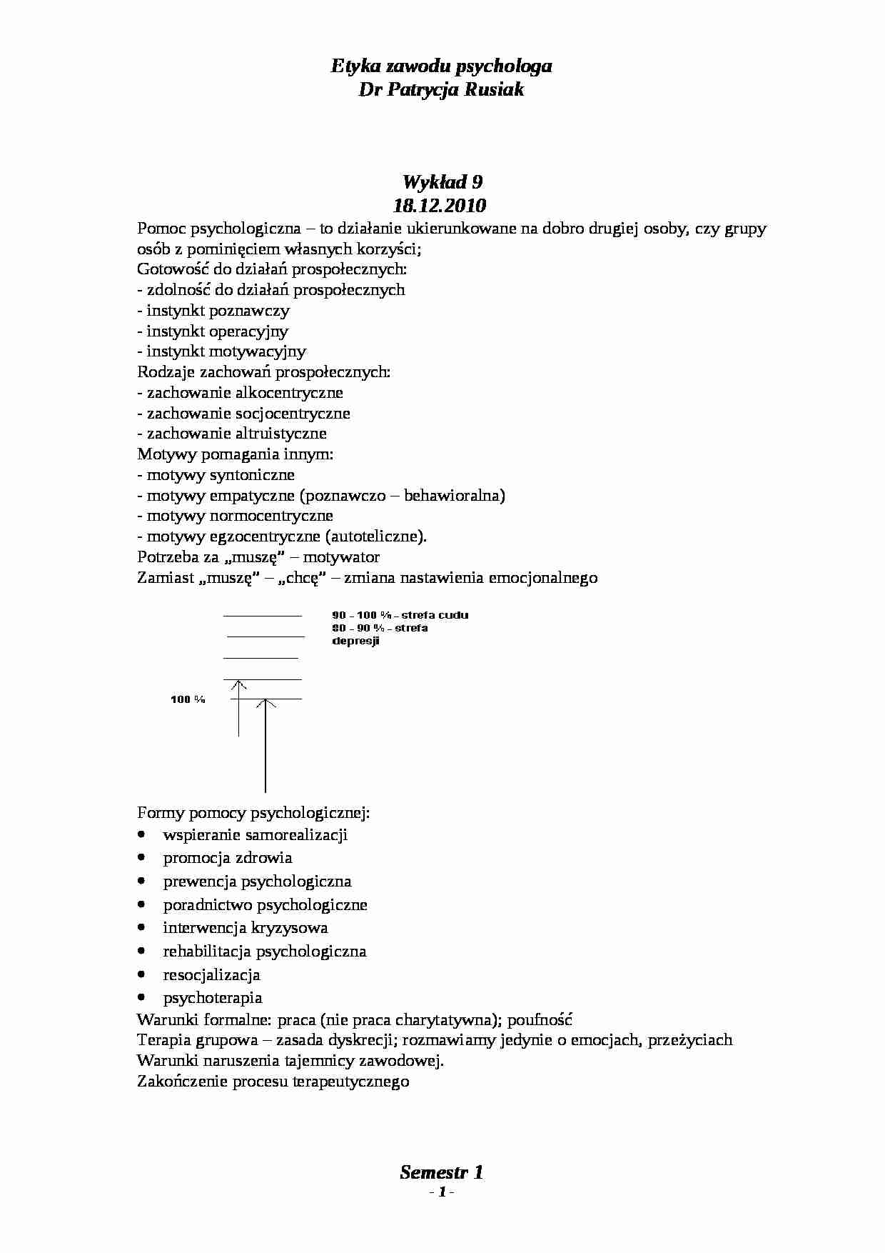 Wykłady - semestr 1 Etyka zawodu psychologa - strona 1