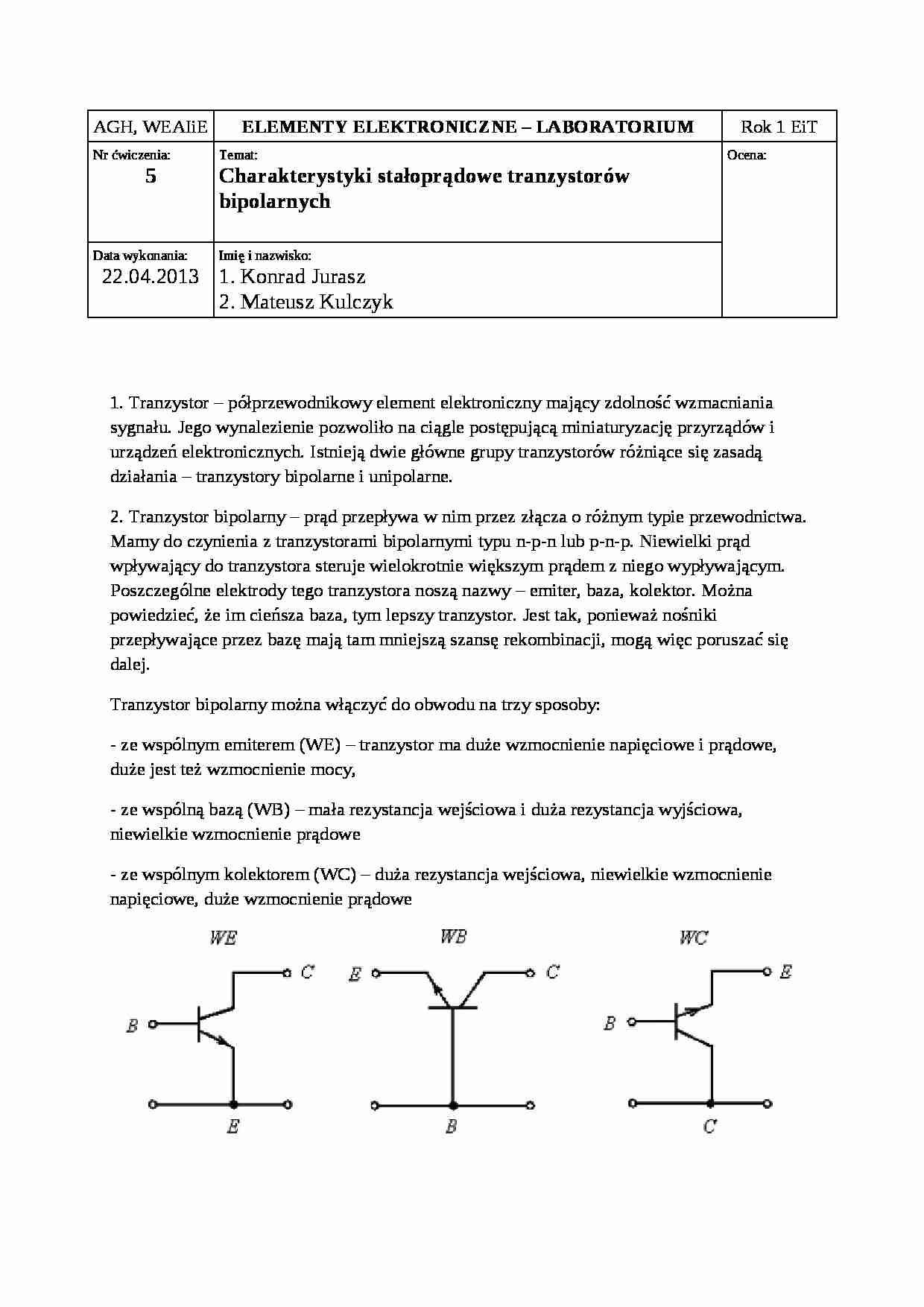 Charakterystyki stałoprądowe tranzystorów bipolarnych - strona 1