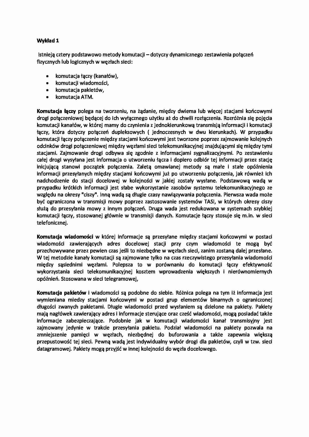 Systemy Komutacji-opracowanie  - strona 1