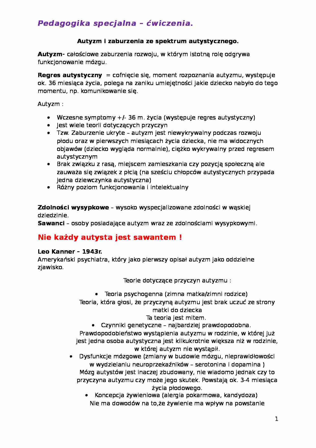 Pedagogika Specjalna -ćwiczenia, całe notatki.  - strona 1