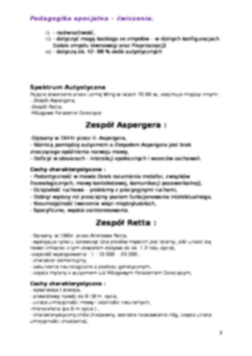 Pedagogika Specjalna -ćwiczenia, całe notatki.  - strona 3