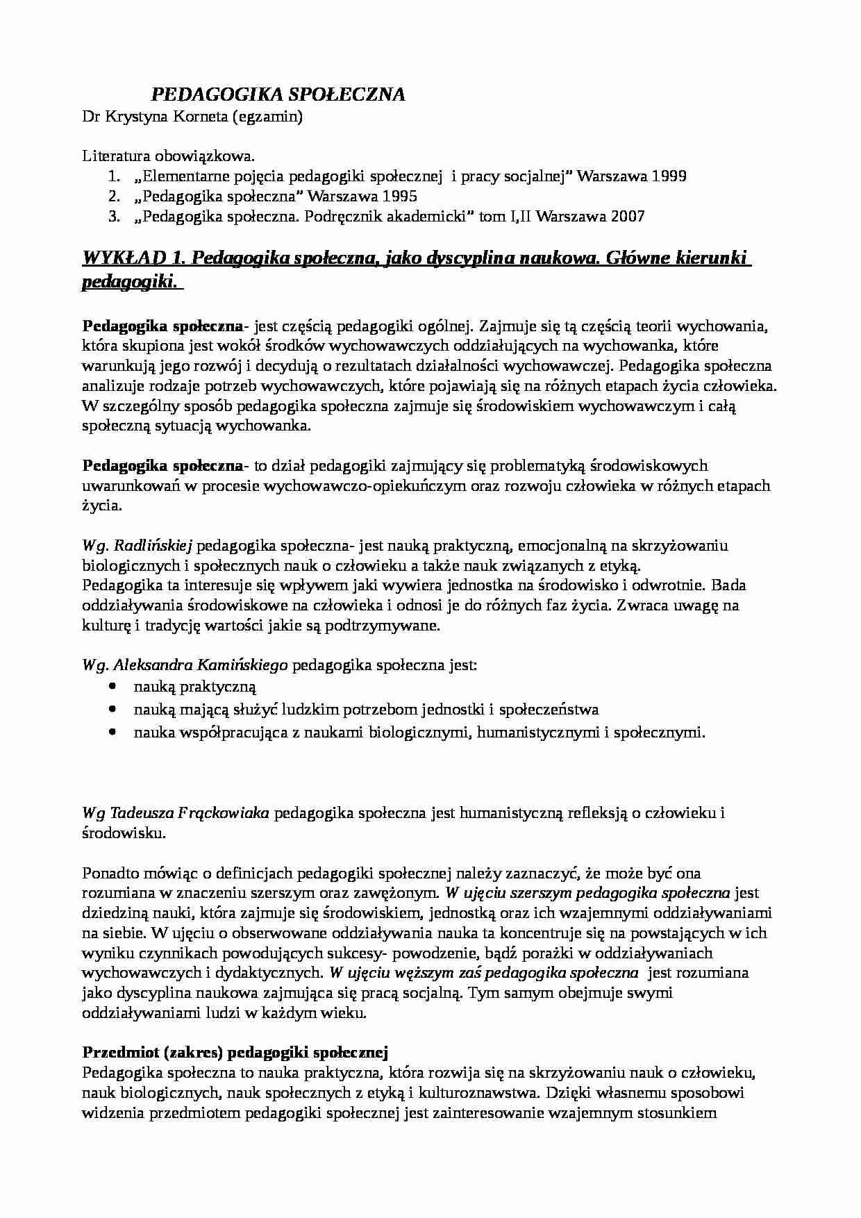 Wykład 1.pedagogika społeczna jako dyscyplina naukowa - strona 1