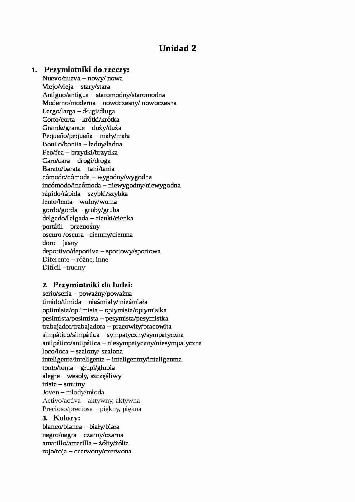 Arcoiris A1-A2 Unidad 2 słówka - strona 1