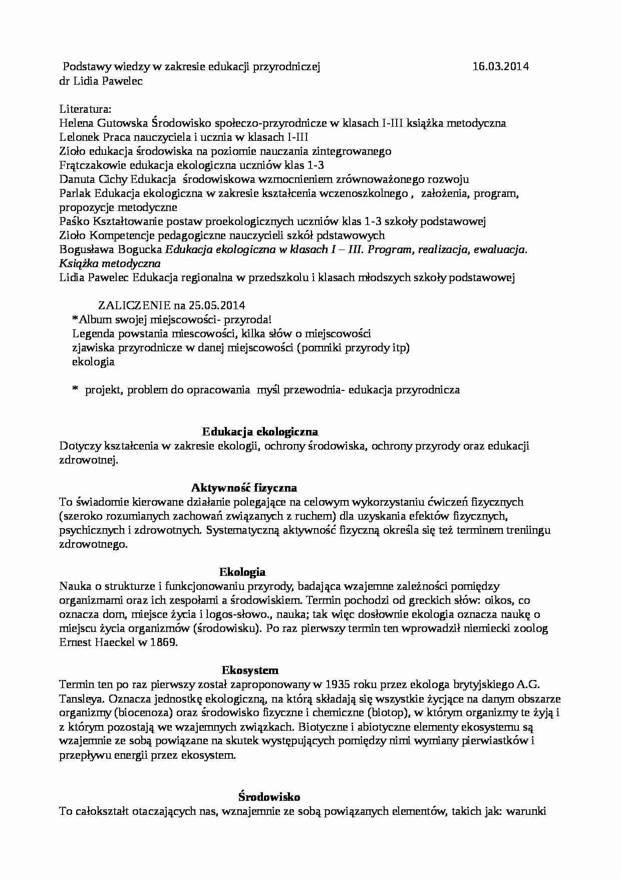 Edukacja przyrodnicza - podstawowe pojęcia - strona 1