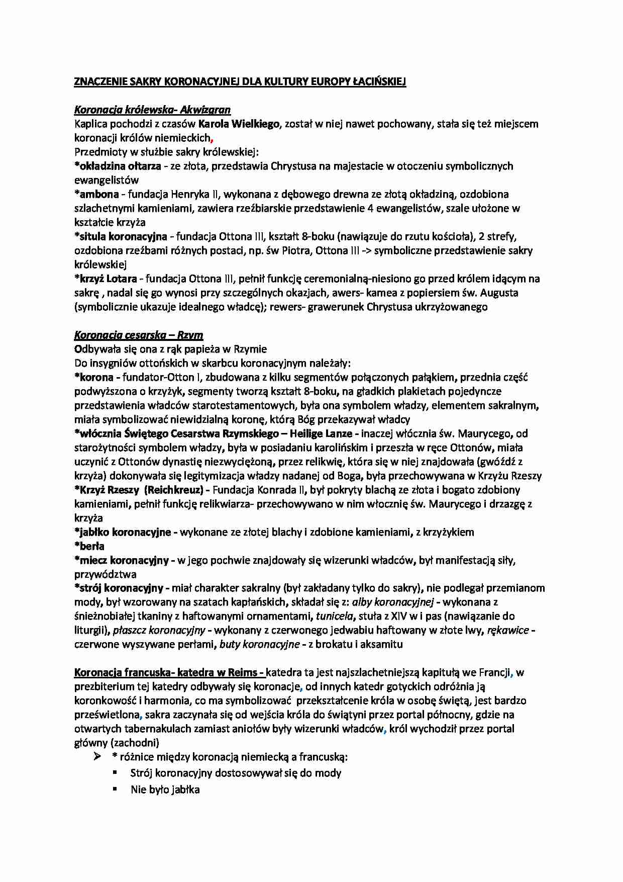 ZNACZENIE SAKRY KORONACYJNEJ DLA KULTURY EUROPY ŁACIŃSKIEJ- Wykład - strona 1