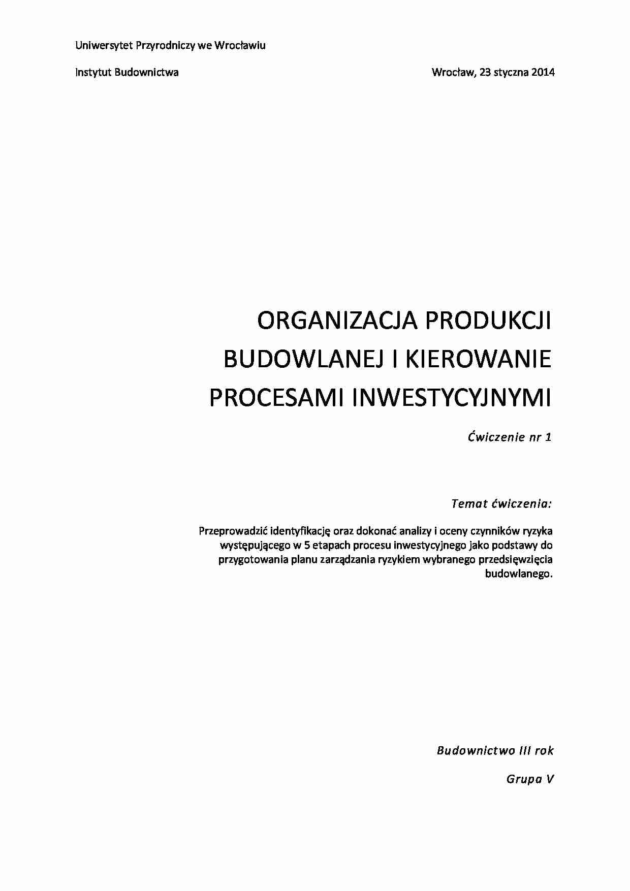 analiza i ocena czynników ryzyka (proces inwestycyjny) - strona 1