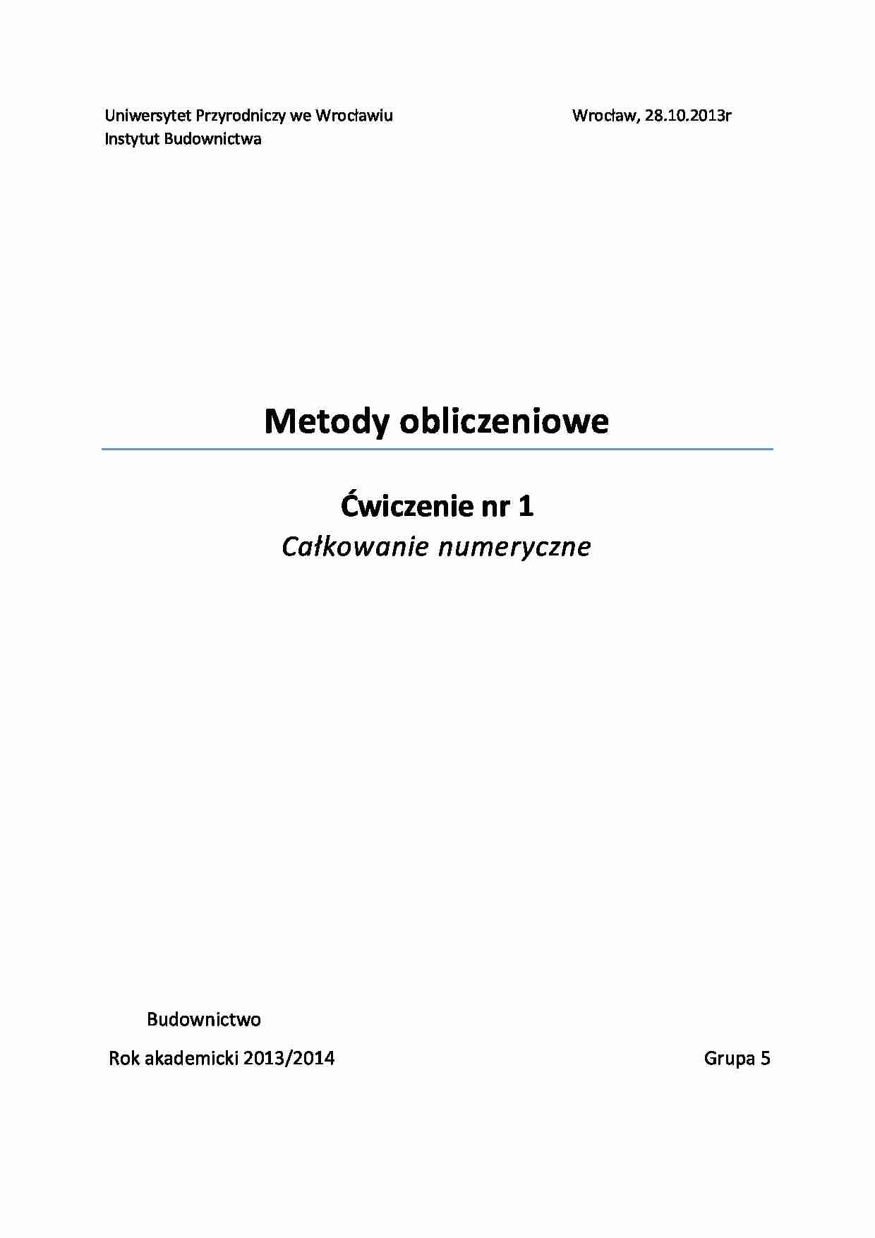 Całkowanie numeryczne - ćwiczenie 1 - strona 1