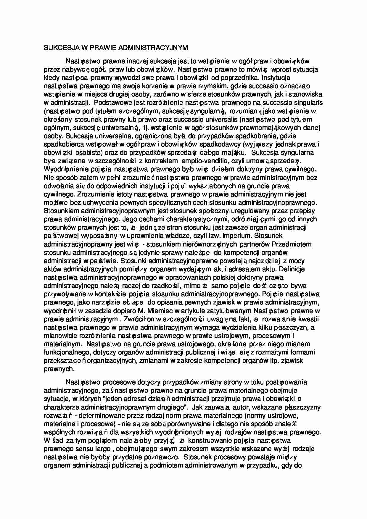 Sukcesja w prawie administracyjnym - strona 1
