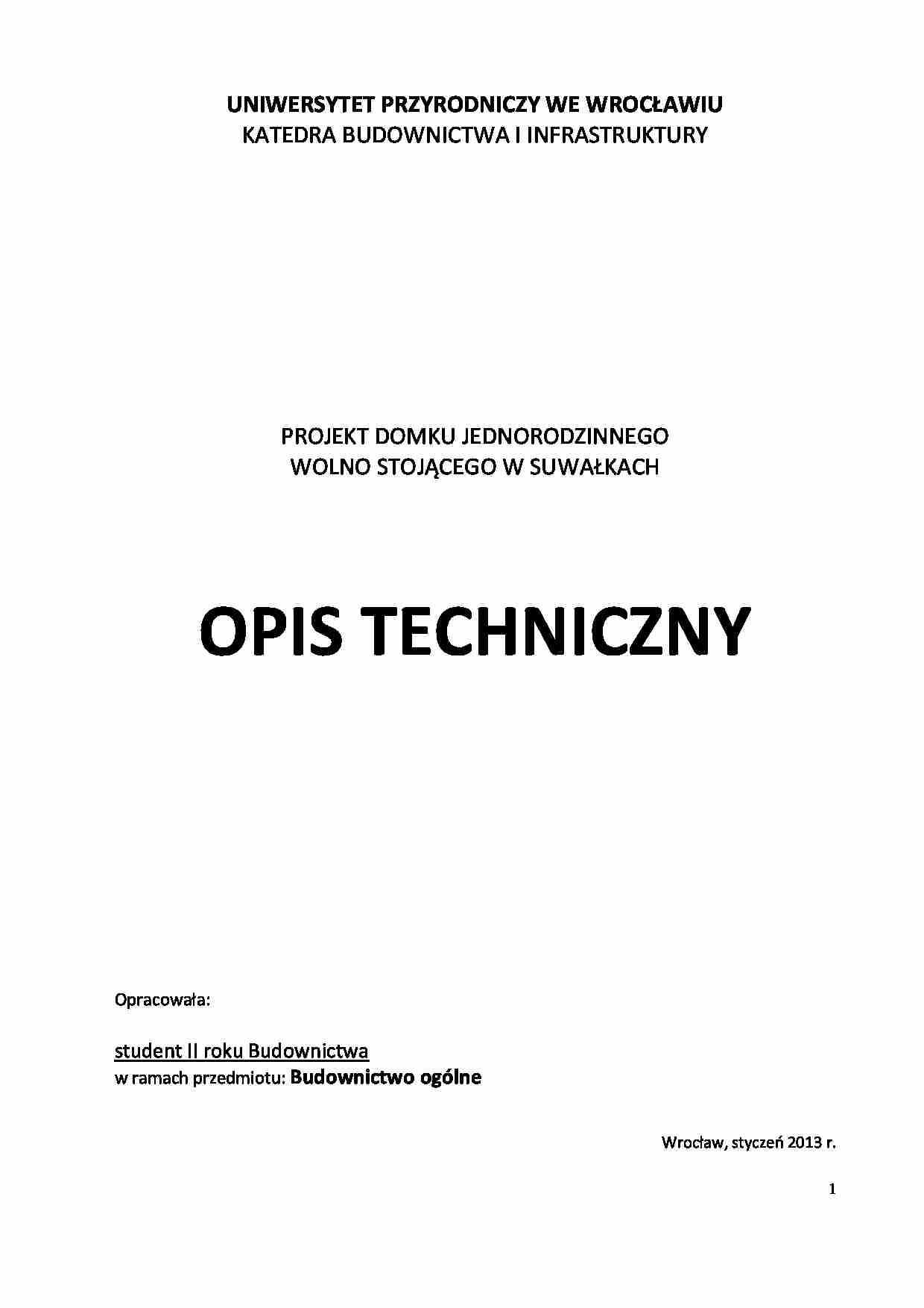 Opis techniczny domku jednorodzinnego w Suwałkach - strona 1