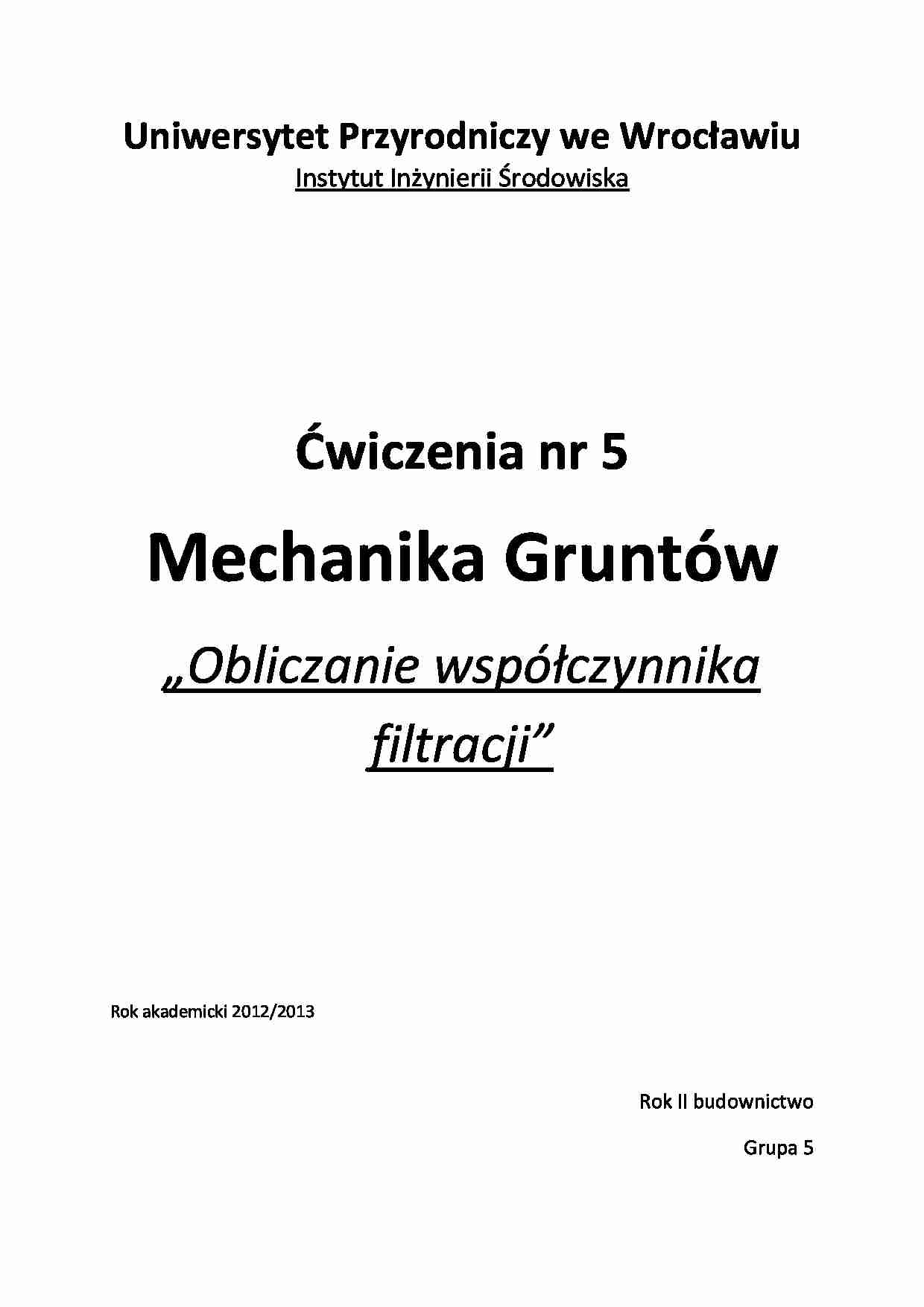 Obliczanie współczynnika filtracji - strona 1