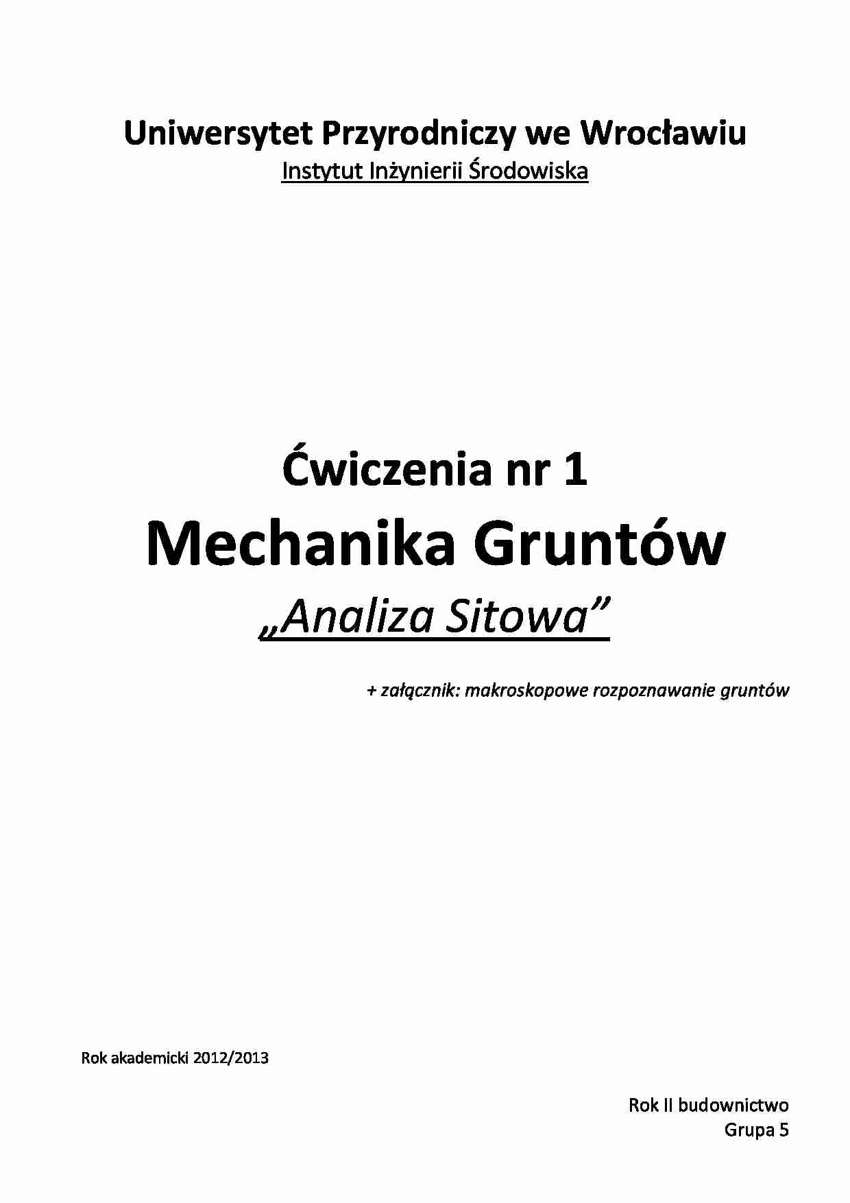 Analiza sitowa + makroskopowe rozpoznawanie gruntów  - strona 1