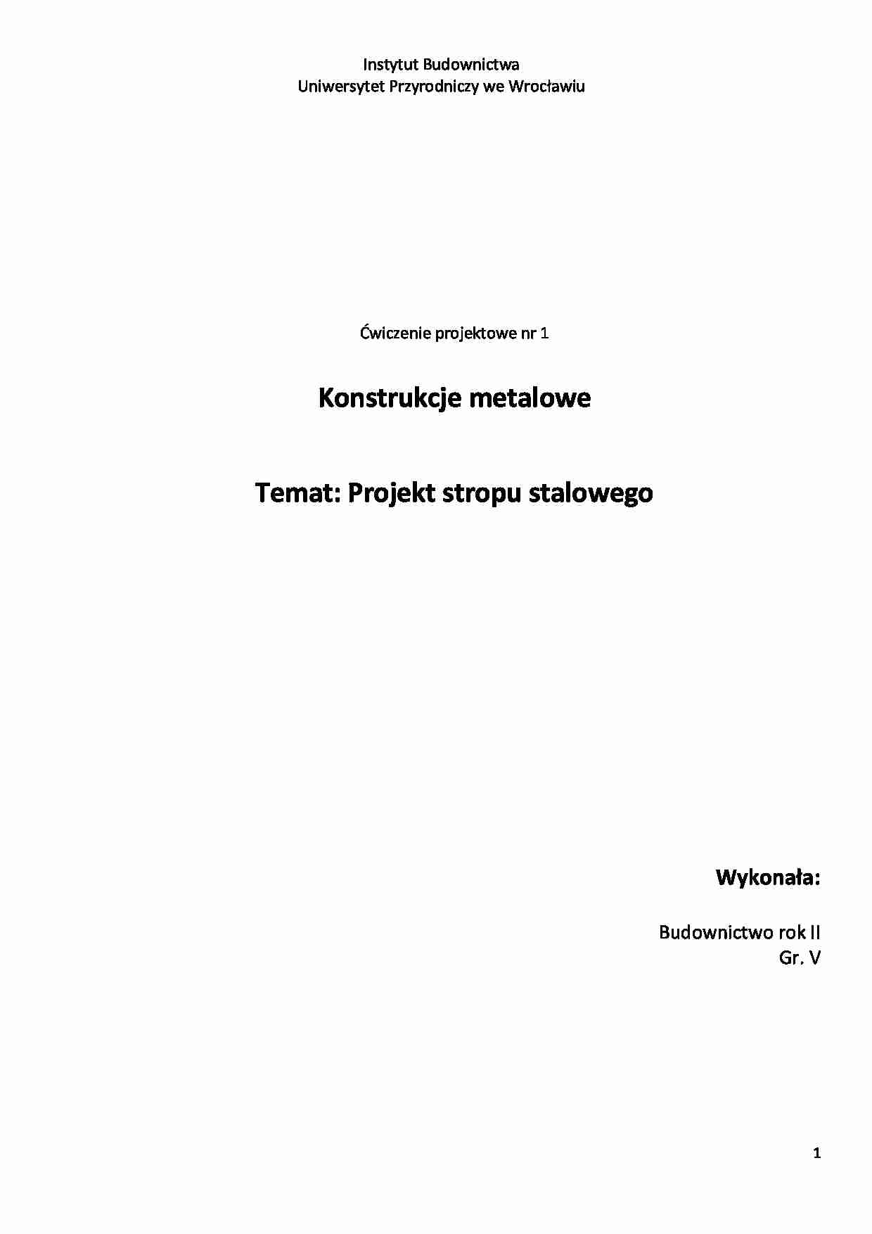 Projekt stropu stalowego - obliczenia  - strona 1