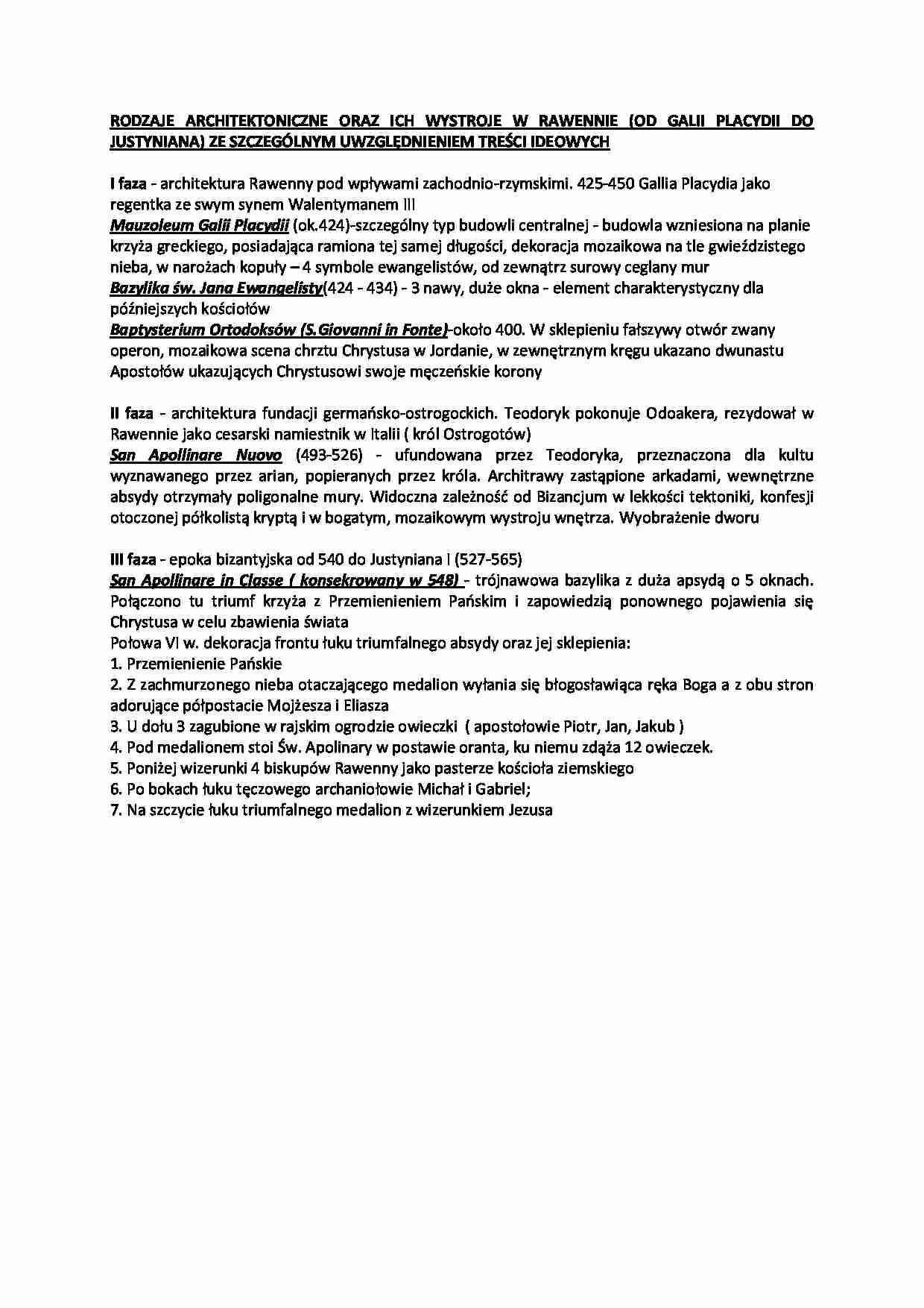 RODZAJE ARCHITEKTONICZNE ORAZ ICH WYSTROJE W RAWENNIE- Wykład - strona 1