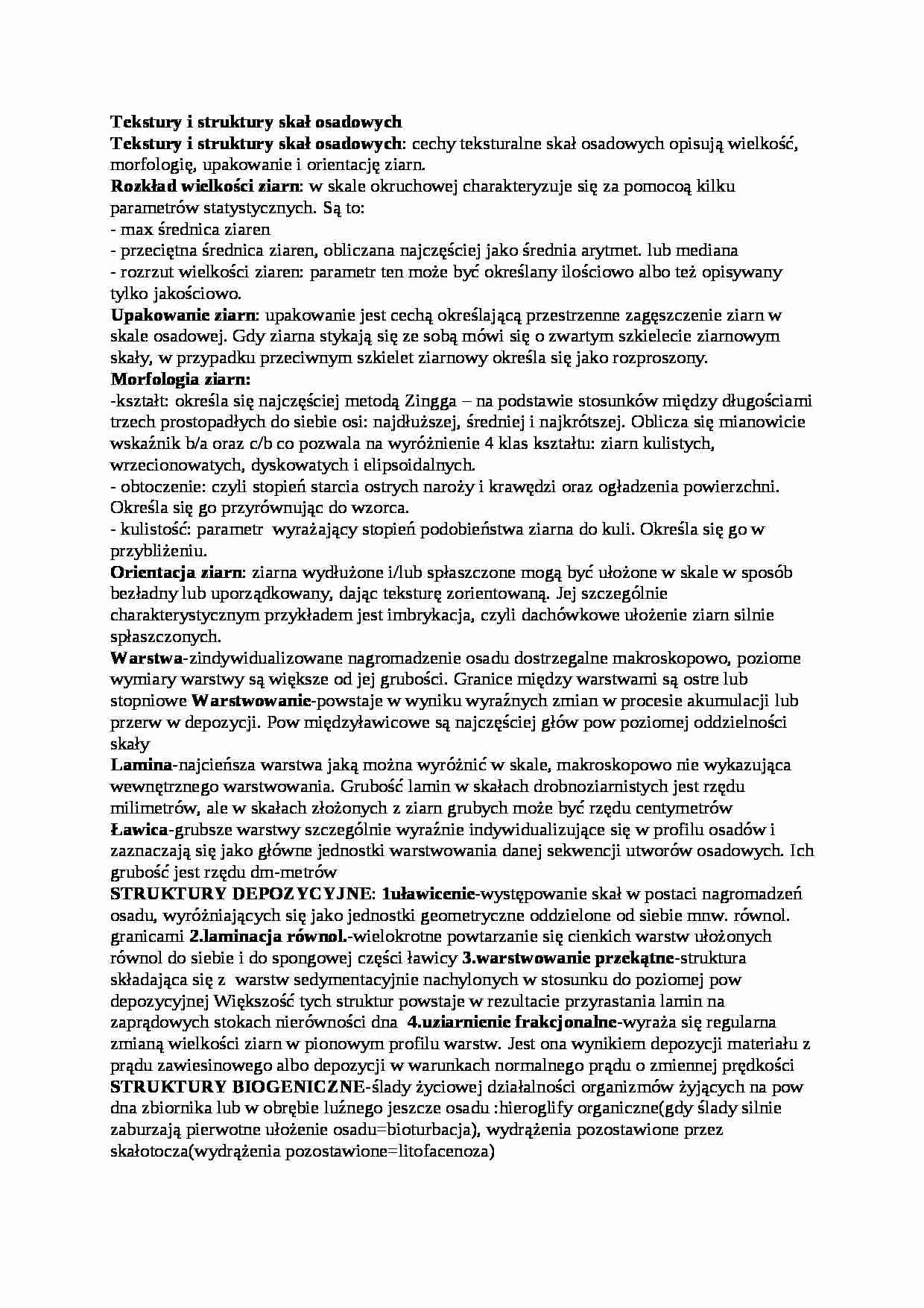 Struktury i tekstury skał osadowych - lekcja geologii - strona 1