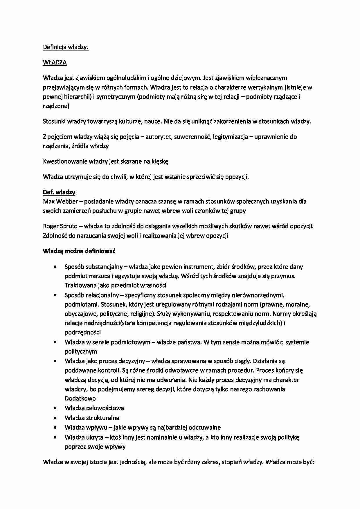 Definicja władzy- Wykład - strona 1