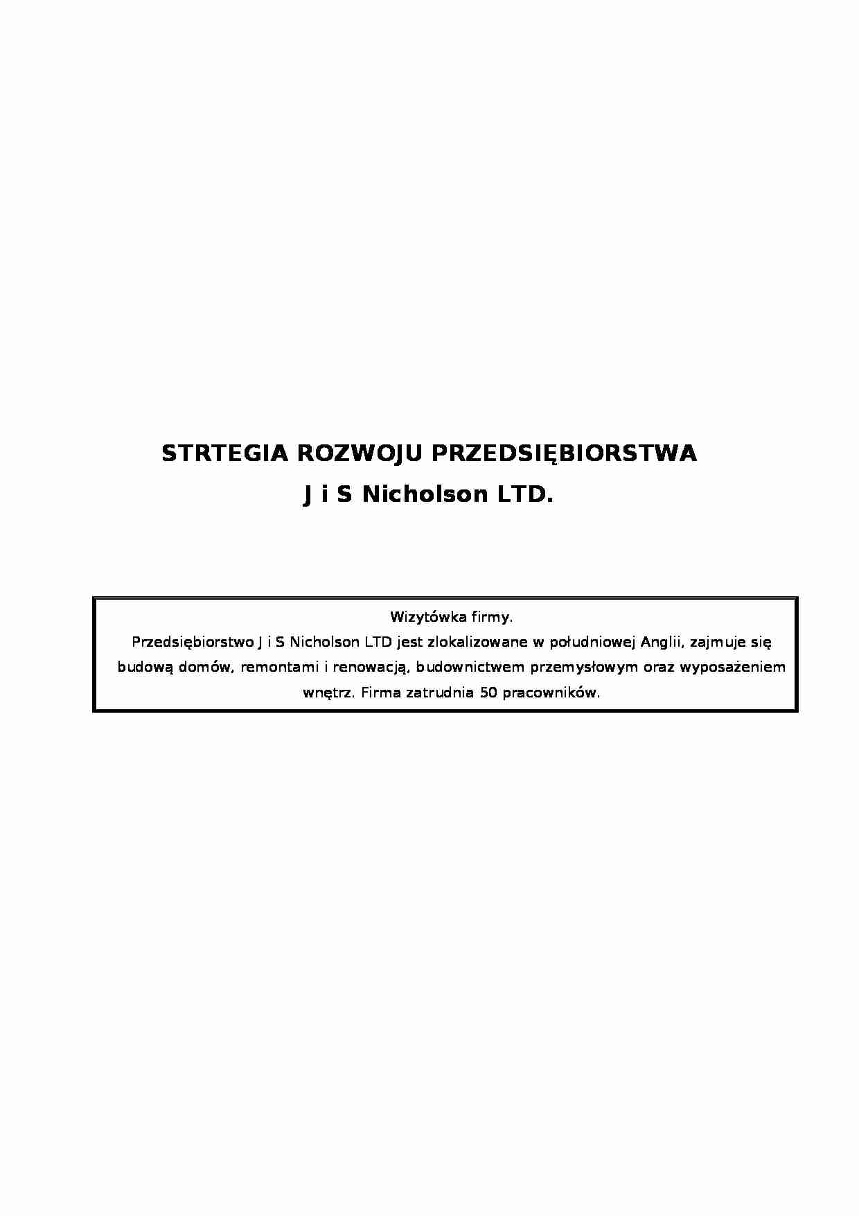 Strategia rozwoju przedsiębiorstwa J i S Nicholson LTD - strona 1