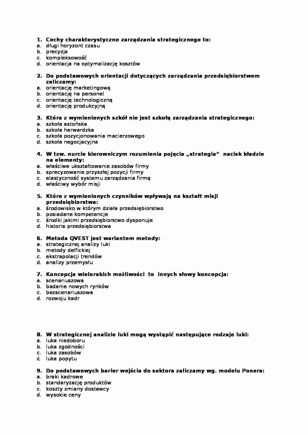 Zarządzanie strategiczne - test.doc - strona 1