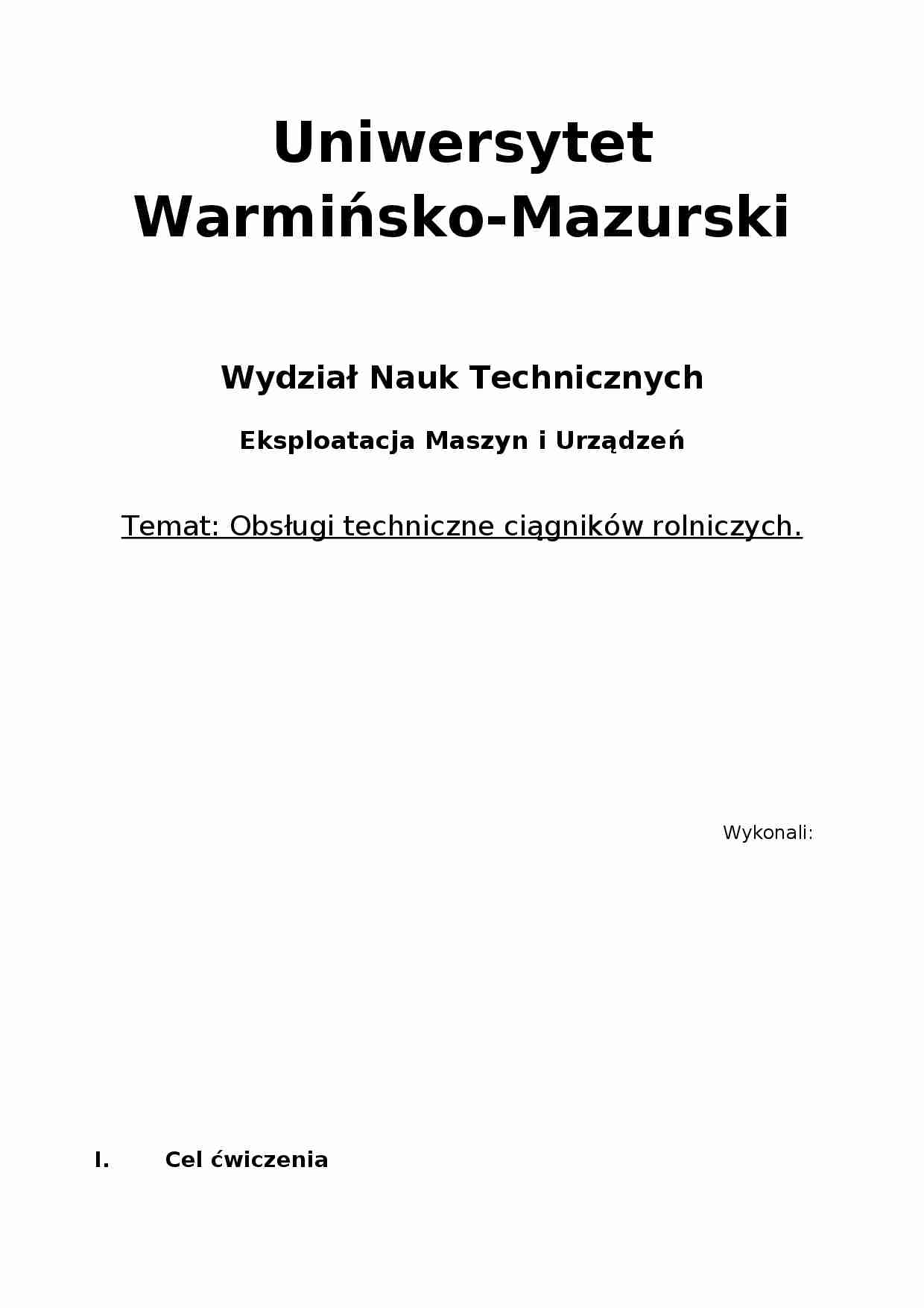 [LABORATORIA] Sprawozdanie z ćwiczenia Obsługi technicznej ciągników rolniczych. - strona 1