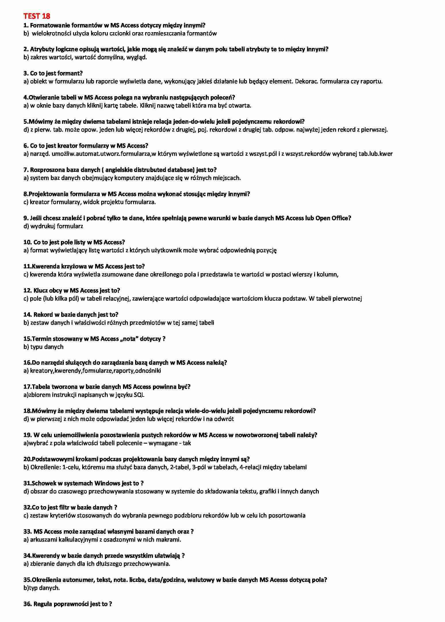 [ĆWICZENIA KOŁO] Przykładowe testy z programu Access - strona 1