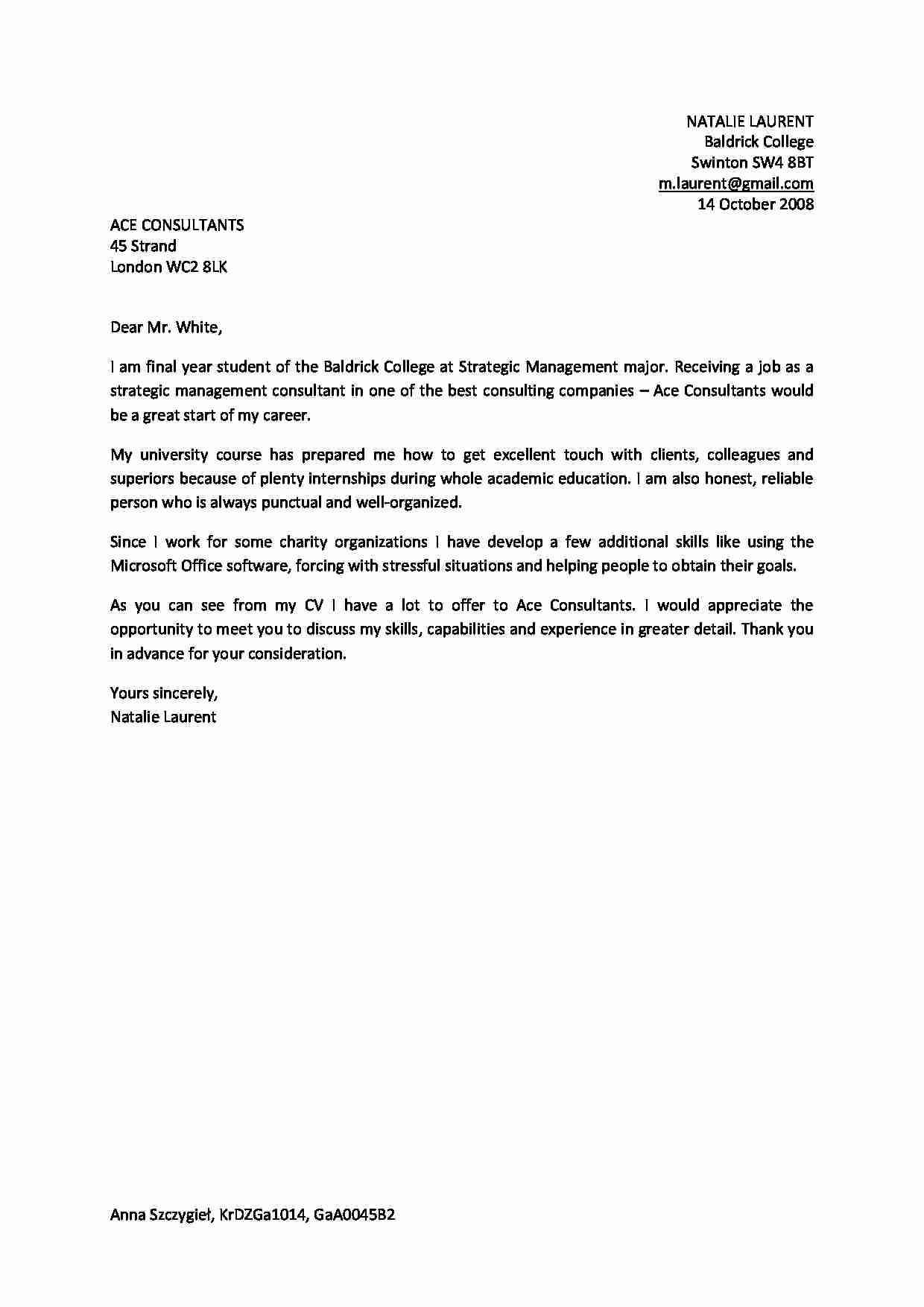 cover letter - angielski b2 - strona 1