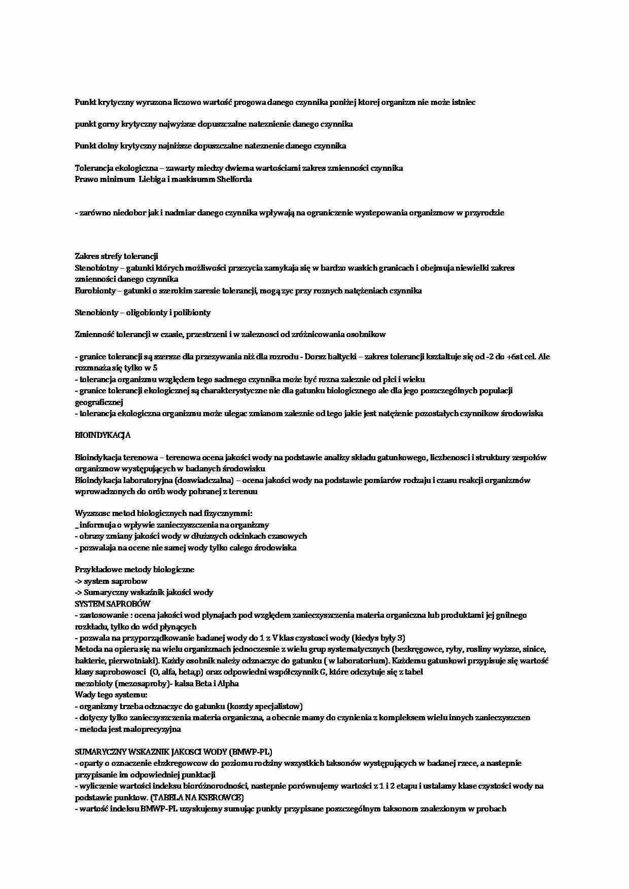 Bioindykacja, tolerancja ekologiczna - strona 1