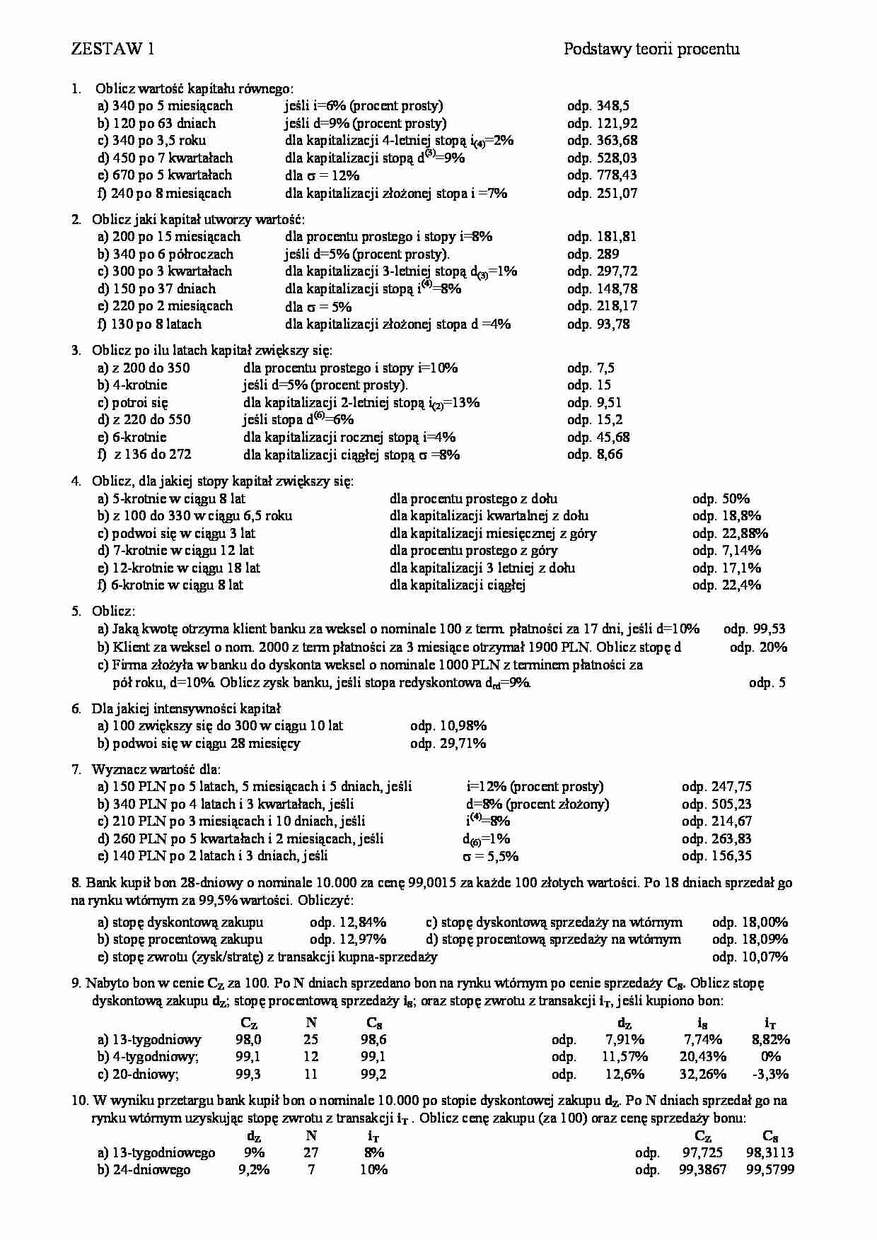 Matematyka finansowa - zadania - strona 1
