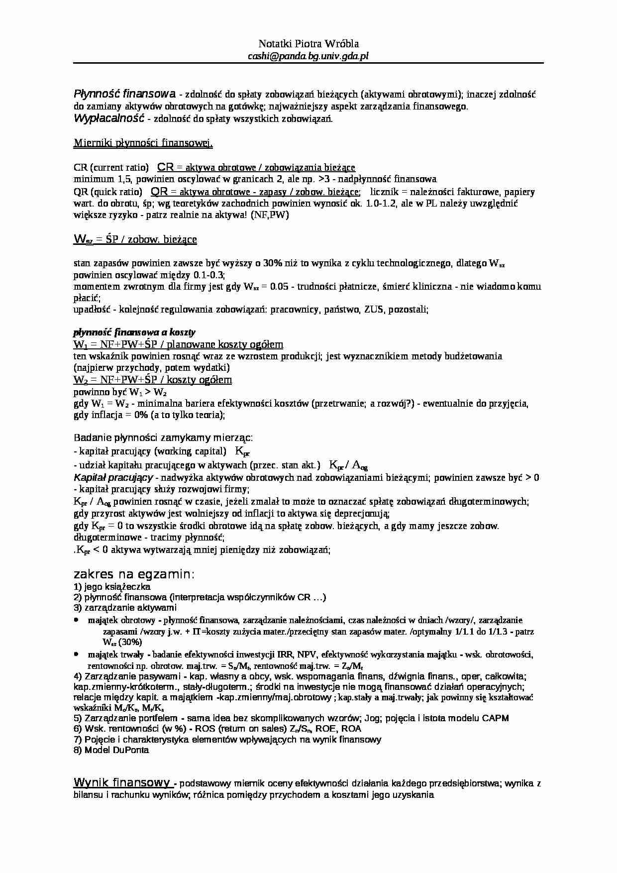 Finanse przedsiębiorstw - Mierniki płynności finansowej - strona 1